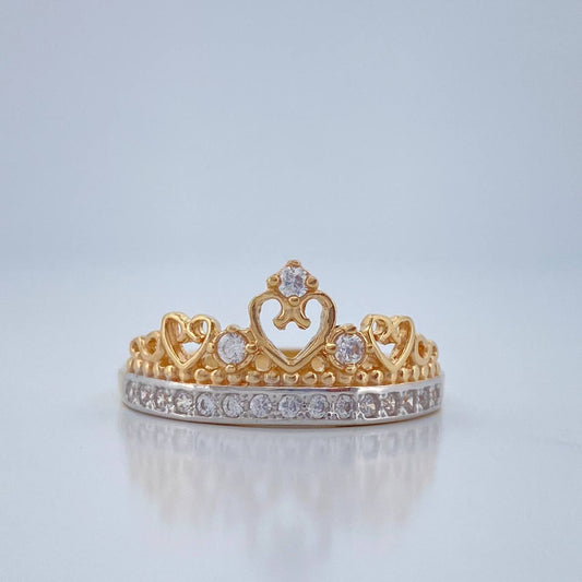 Anillo Corona Corazones 2.7gr / T7 / Dos Oros Amarillo Blanco 18K %