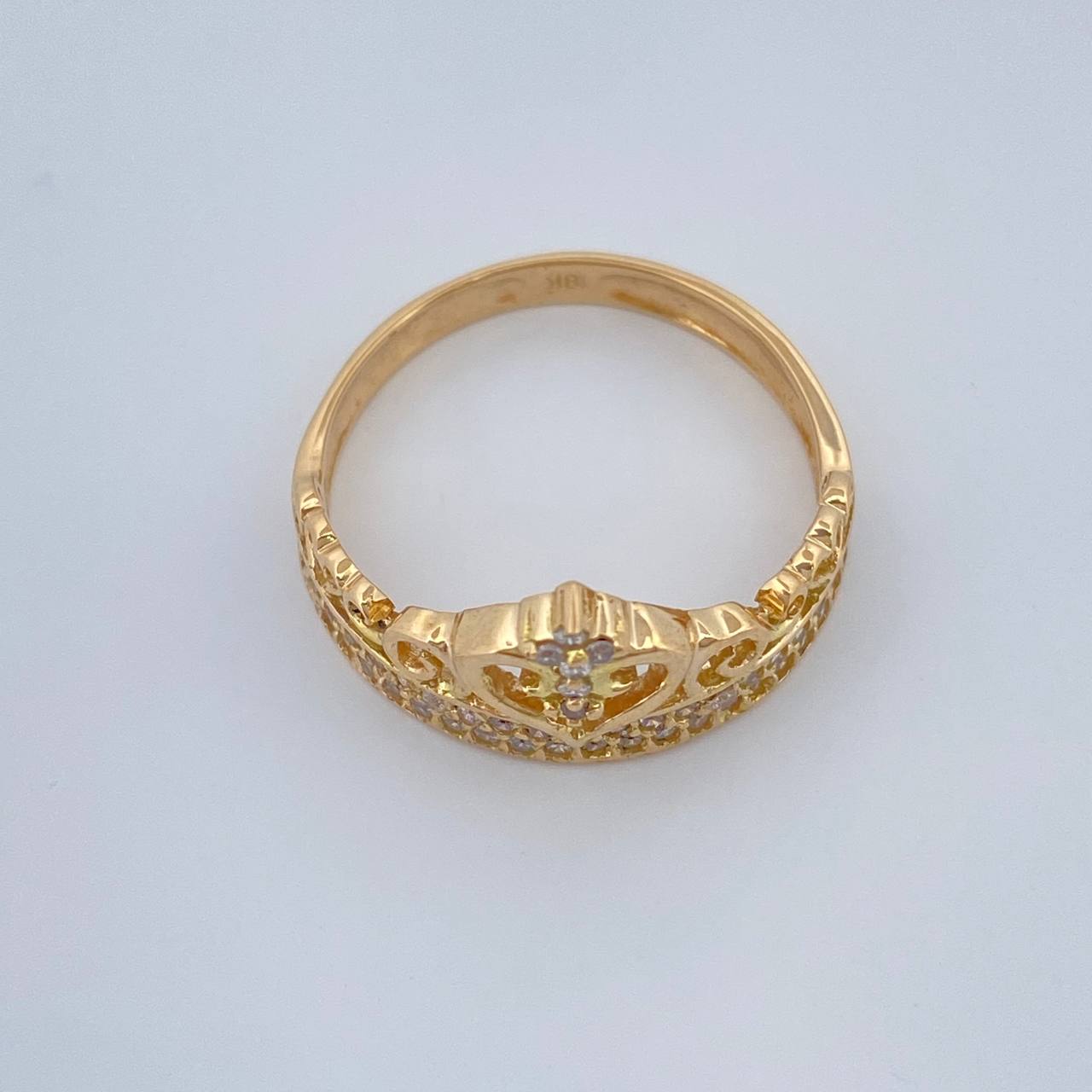 Anillo Corona Corazones 2.7gr / T7 / Dos Oros Amarillo Blanco 18K %