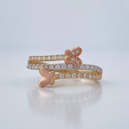 Anillo Mariposa Doble Carril 2.6gr / T7 1/4 / Tres Oros 18K %