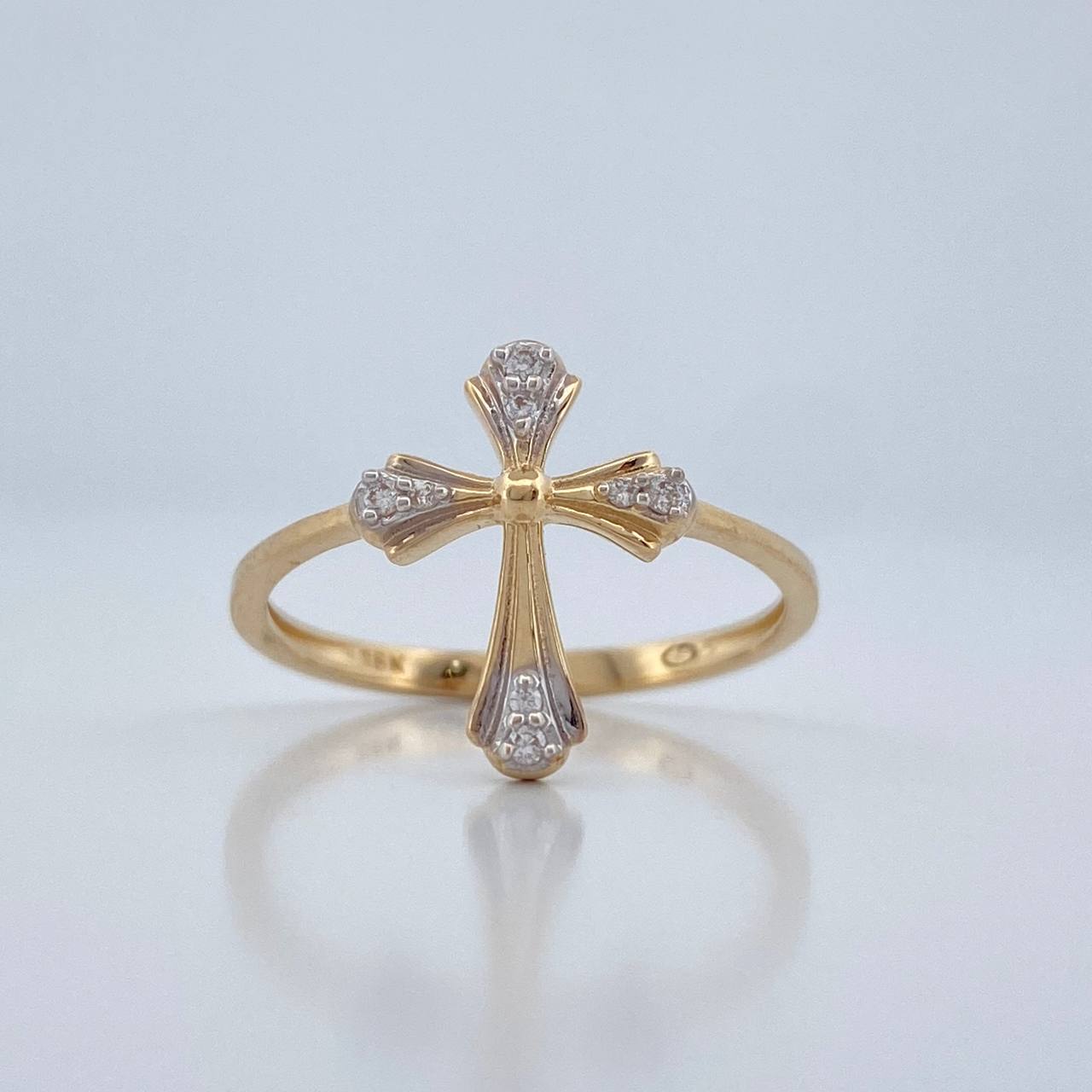 Anillo Cruz 2.05gr / T7 3/4 / Dos Oros Amarillo Blanco 18K %