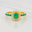 Square Halo Ring Diamonds 10pts Emeralds 20pts 3.6g / T6 3/4 Two Golds Yellow White 18K
