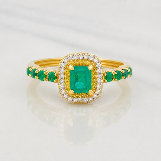 Square Halo Ring Diamonds 10pts Emeralds 20pts 3.6g / T6 3/4 Two Golds Yellow White 18K