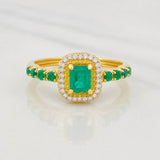 Square Halo Ring Diamonds 10pts Emeralds 20pts 3.6g / T6 3/4 Two Golds Yellow White 18K