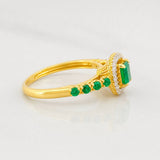 Square Halo Ring Diamonds 10pts Emeralds 20pts 3.6g / T6 3/4 Two Golds Yellow White 18K