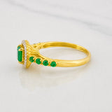 Square Halo Ring Diamonds 10pts Emeralds 20pts 3.6g / T6 3/4 Two Golds Yellow White 18K