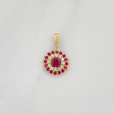 Dije Flor Tupida Rubíes 0.39pts Diamantes 0.6pts 0.85g / 1/2 in Oro Amarillo 18K