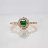 Circular Halo Ring Diamonds 20pts Emerald 0.17pts 1.95g / T5 1/4 Two Golds Yellow White 18K