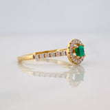 Circular Halo Ring Diamonds 20pts Emerald 0.17pts 1.95g / T5 1/4 Two Golds Yellow White 18K