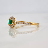 Circular Halo Ring Diamonds 20pts Emerald 0.17pts 1.95g / T5 1/4 Two Golds Yellow White 18K