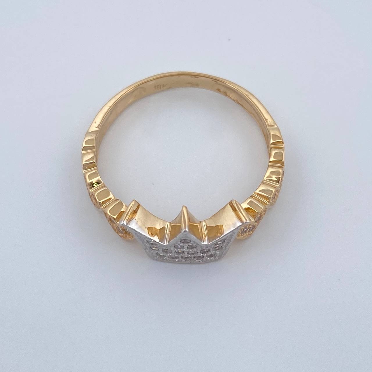 Anillo Corona corazones 2.6gr / T6 3/4 / Dos Oros Amarillo Blanco 18K %