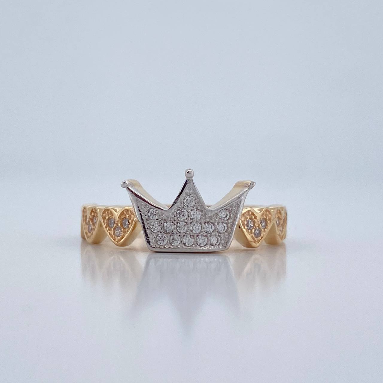 Anillo Corona corazones 2.6gr / T6 3/4 / Dos Oros Amarillo Blanco 18K %