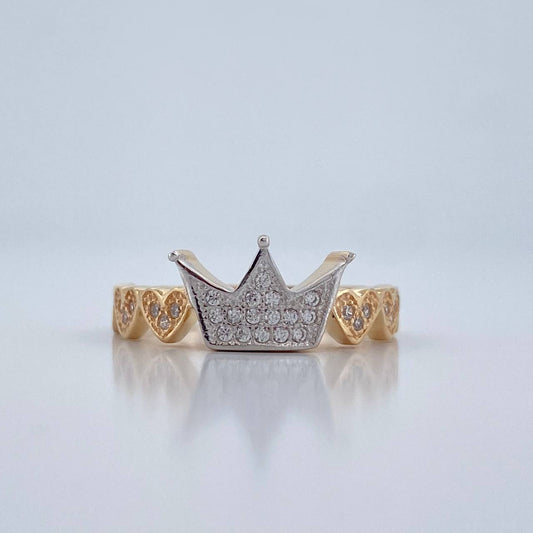 Anillo Corona corazones 2.6gr / T6 3/4 / Dos Oros Amarillo Blanco 18K %