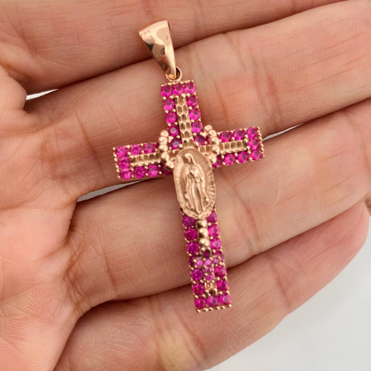 Dije Cruz Rosario Virgen Guadalupe 6gr / 1 3/4 in / Oro Rosa 18K $