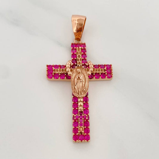 Dije Cruz Rosario Virgen Guadalupe 6gr / 1 3/4 in / Oro Rosa 18K $