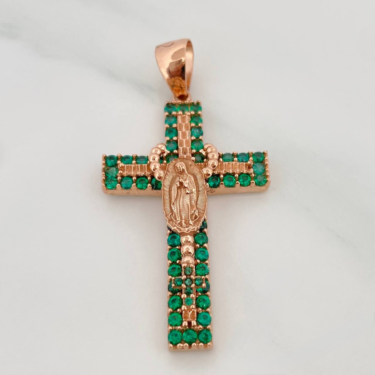 Dije Cruz Rosario Virgen Guadalupe 5.8gr / 1 3/4 in / Oro Rosa 18K $