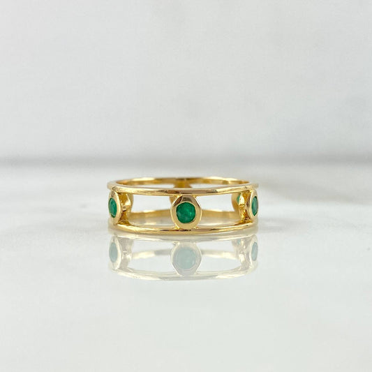 Six-Stone Bezel Crown Ring 3.2gr / Size 6 1/2 / Emeralds 48pts Yellow Gold (Jewel) ©