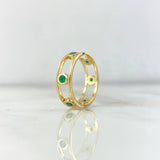 Six-Stone Bezel Crown Ring 3.2gr / Size 6 1/2 / Emeralds 48pts Yellow Gold (Jewel) ©