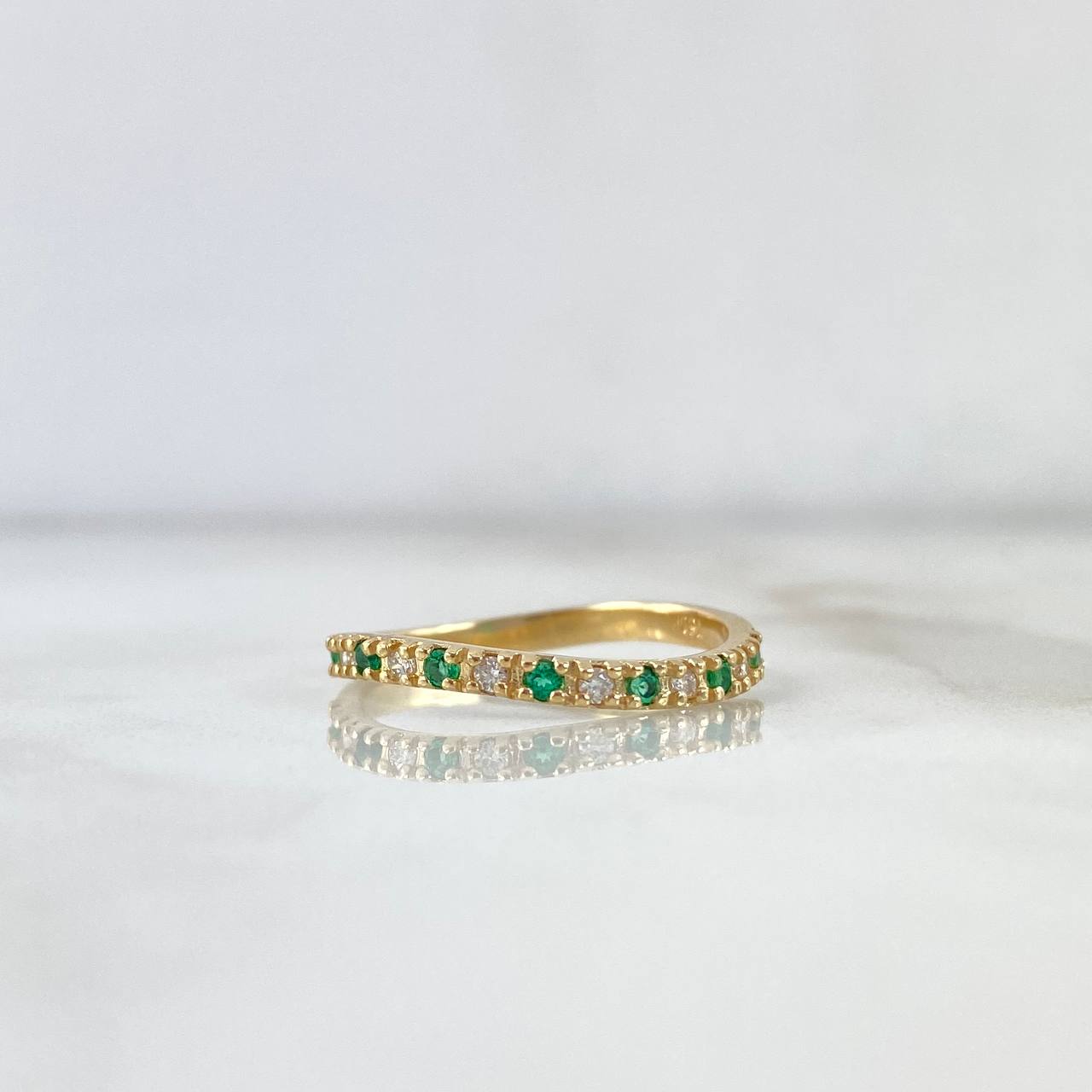 Curved Churumbela Ring 2.1gr / Size 8 / Emeralds 14pts - White Diamonds 12pts Yellow Gold (Jewel)