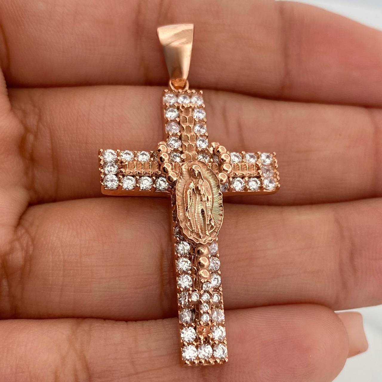 Dije Cruz Rosario Virgen Guadalupe 5.9gr / 1 3/4 in / Oro Rosa 18K $