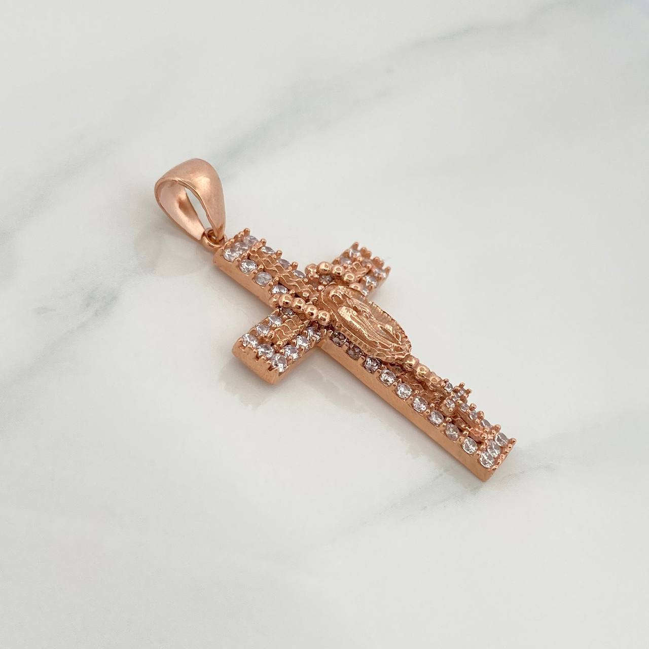 Dije Cruz Rosario Virgen Guadalupe 5.9gr / 1 3/4 in / Oro Rosa 18K $