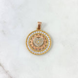 Pendant Rustic Heart 7.1gr / 3.3cm / White Zircons Two-tone Yellow and Rose Gold