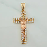 Dije Cruz Rosario Virgen Guadalupe 5.9gr / 1 3/4 in / Dos Oros Amarillo Rosa 18K $