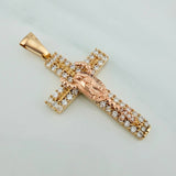 Dije Cruz Rosario Virgen Guadalupe 5.9gr / 1 3/4 in / Dos Oros Amarillo Rosa 18K $