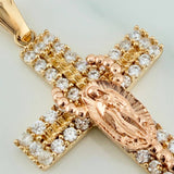 Dije Cruz Rosario Virgen Guadalupe 5.8gr / 1 3/4 in / Dos Oros Amarillo Rosa 18K %