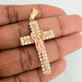 Dije Cruz Rosario Virgen Guadalupe 5.9gr / 1 3/4 in / Dos Oros Amarillo Rosa 18K $