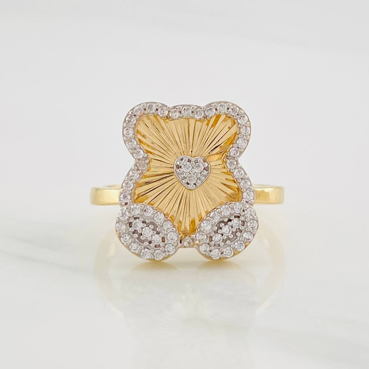 Anillo Oso Diamantado 3.55g / T6 3/4 Dos Oros Amarillo Blanco 18K