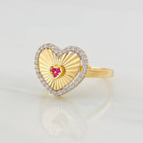 Anillo Corazón Diamantado 2.8g / T7 Dos Oros Amarillo Blanco 18K