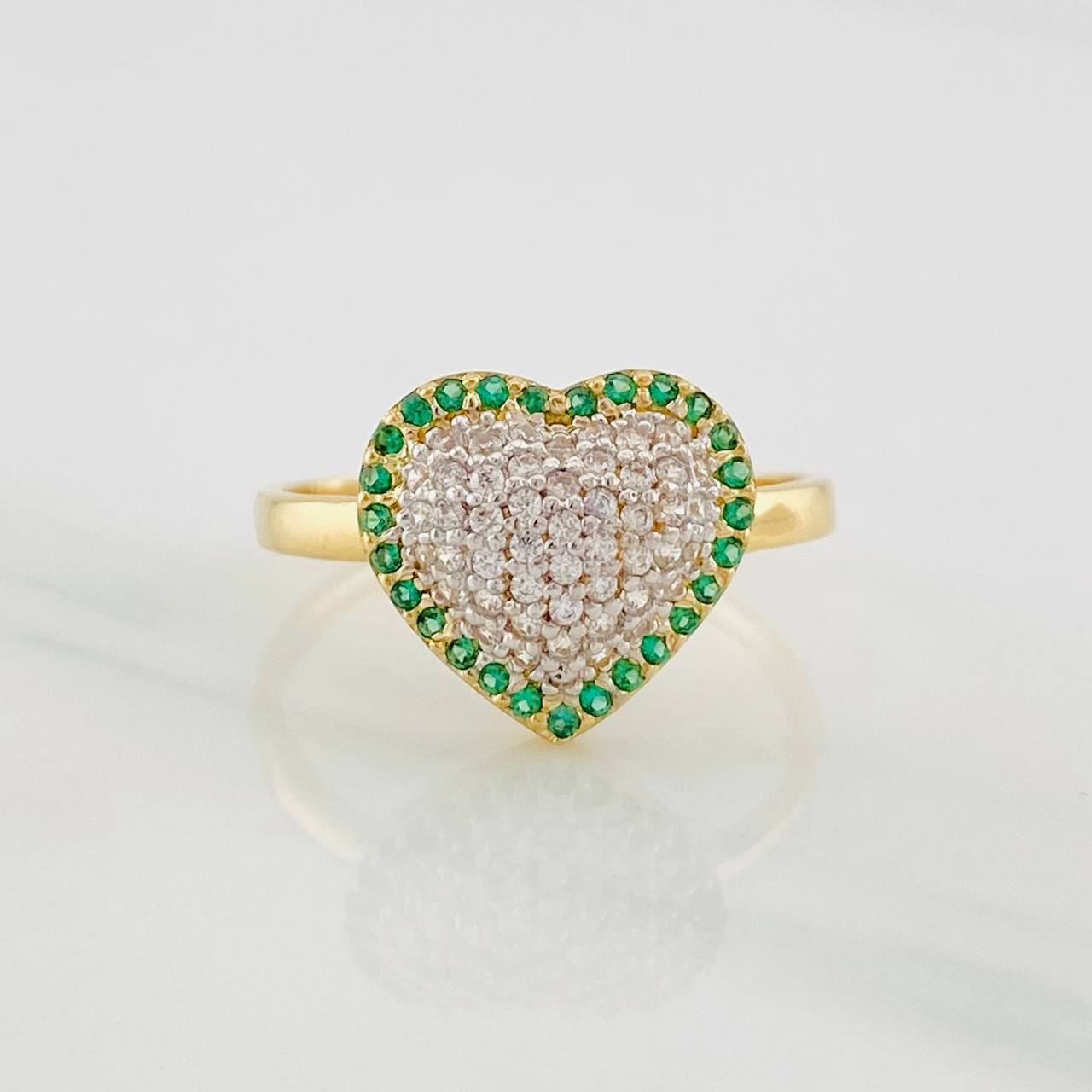 Anillo Corazón Tupido 2.6g / T6 3/4 Dos Oros Amarillo Blanco 18K