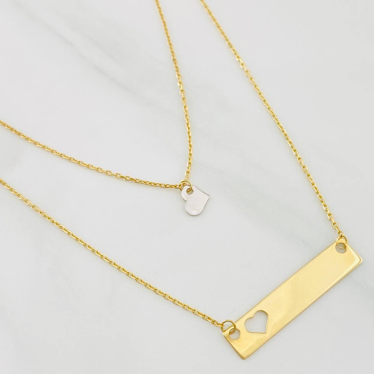 Cadena Aro Seguido Placa Corazón 2.4g / 18 in / 0.86mm Dos Oros Amarillo Blanco 18K