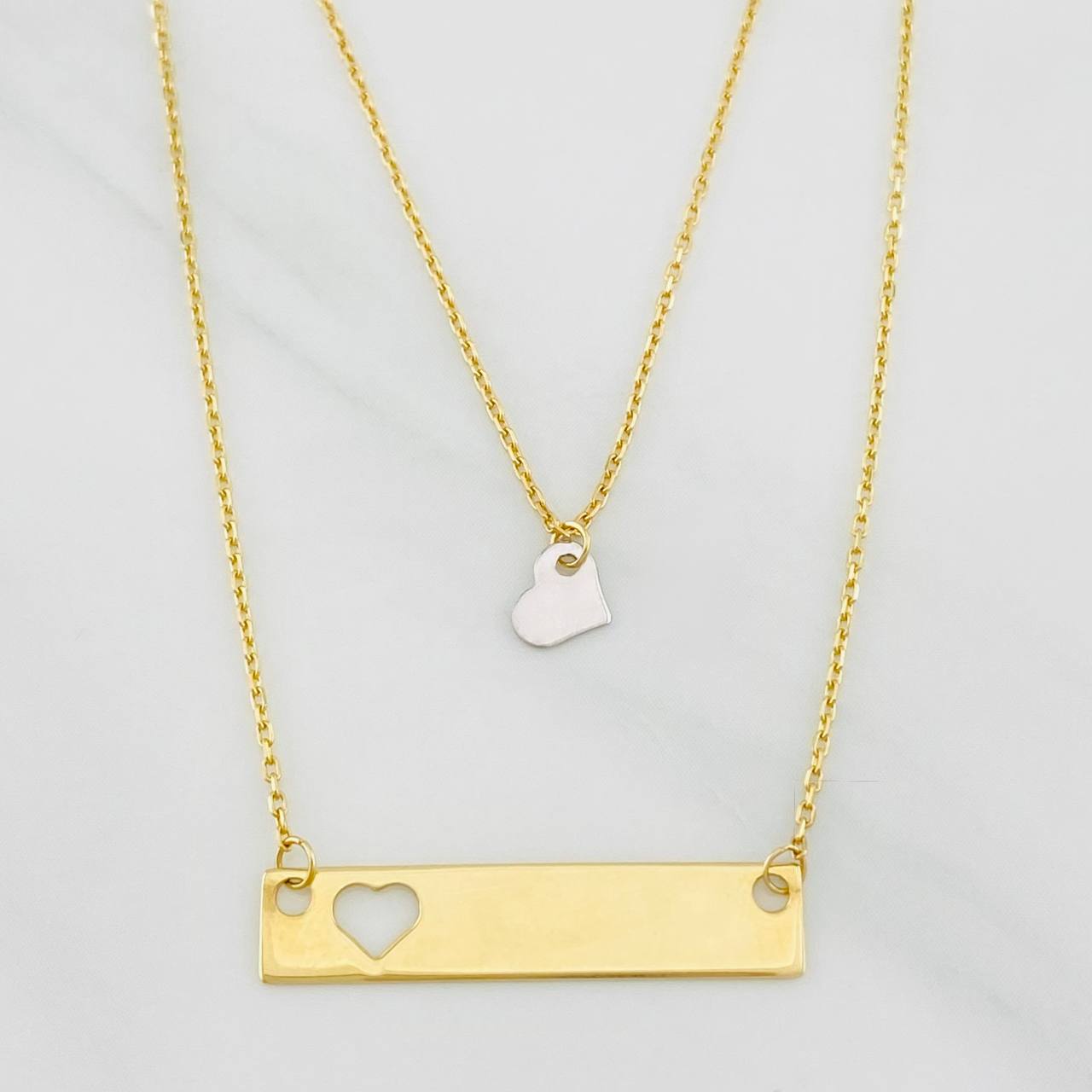 Cadena Aro Seguido Placa Corazón 2.4g / 18 in / 0.86mm Dos Oros Amarillo Blanco 18K