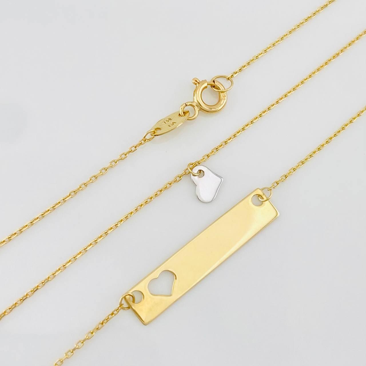Cadena Aro Seguido Placa Corazón 2.4g / 18 in / 0.86mm Dos Oros Amarillo Blanco 18K