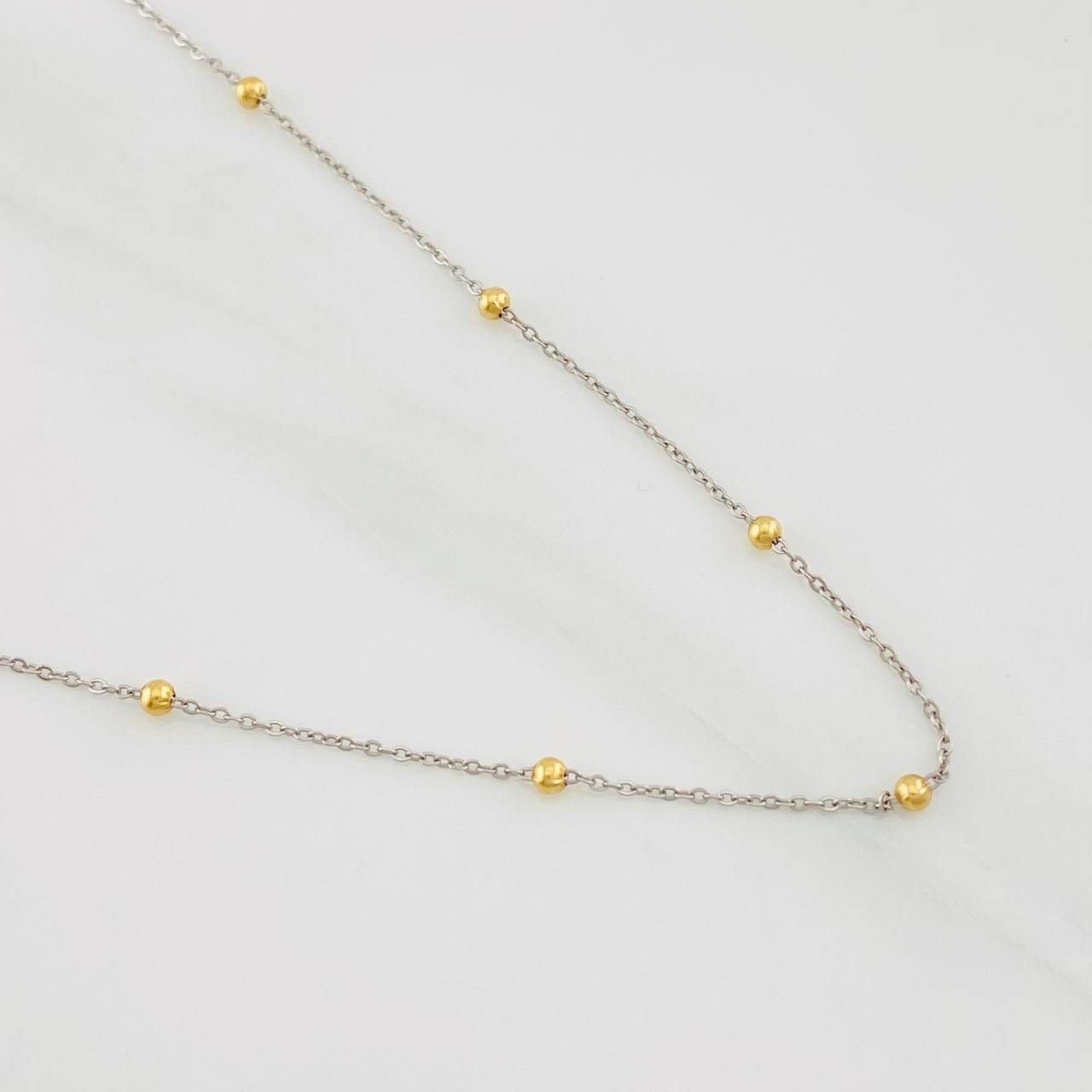 Cadena Aro Seguido Bolas 1.2g / 18 in / 0.79mm Dos Oros Amarillo Blanco 18K