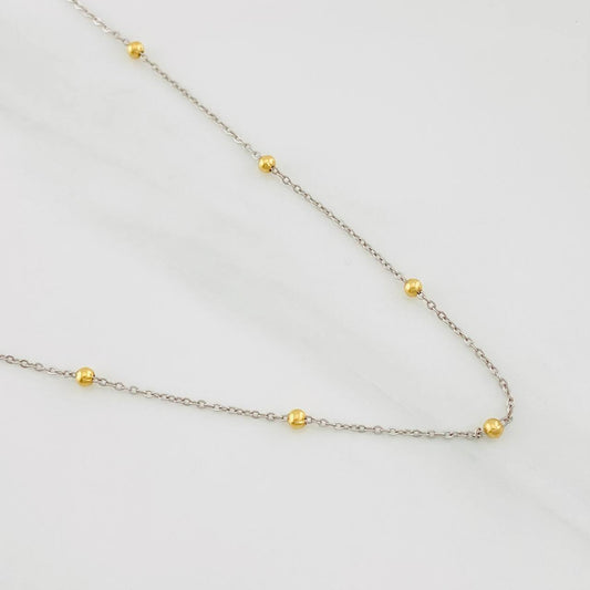 Cadena Aro Seguido Bolas 1.2g / 18 in / 0.79mm Dos Oros Amarillo Blanco 18K