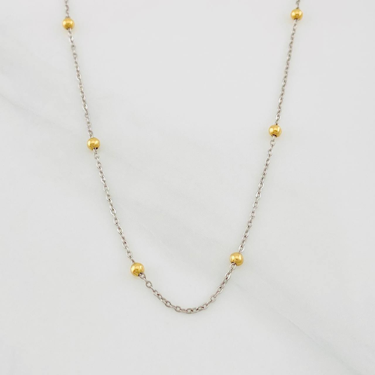 Cadena Aro Seguido Bolas 1.2g / 18 in / 0.79mm Dos Oros Amarillo Blanco 18K