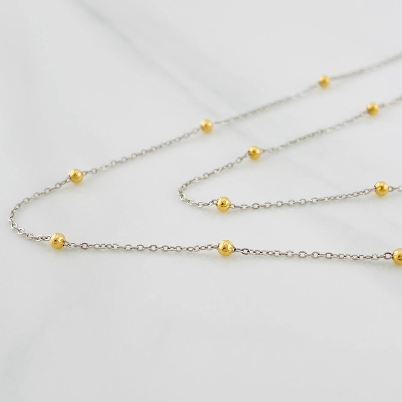 Cadena Aro Seguido Bolas 1.2g / 18 in / 0.79mm Dos Oros Amarillo Blanco 18K