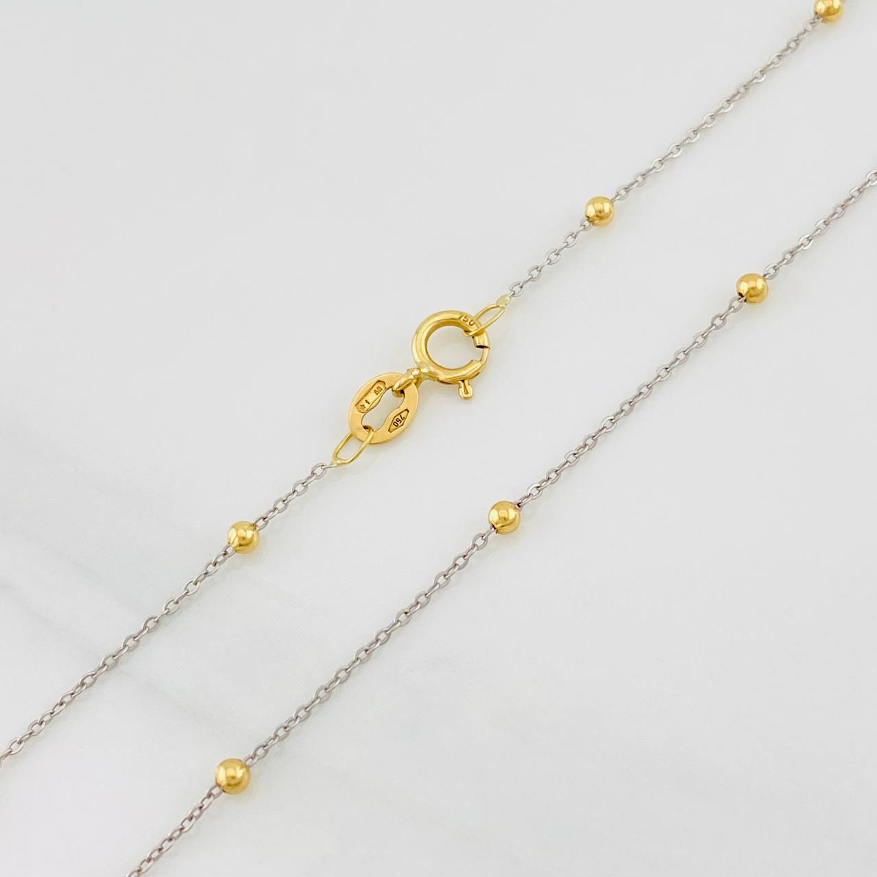 Cadena Aro Seguido Bolas 1.2g / 18 in / 0.79mm Dos Oros Amarillo Blanco 18K