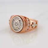 Anillo Sello Ovalado 8.9 g / T10 1/4 Dos Oros Blanco Rosa 18K