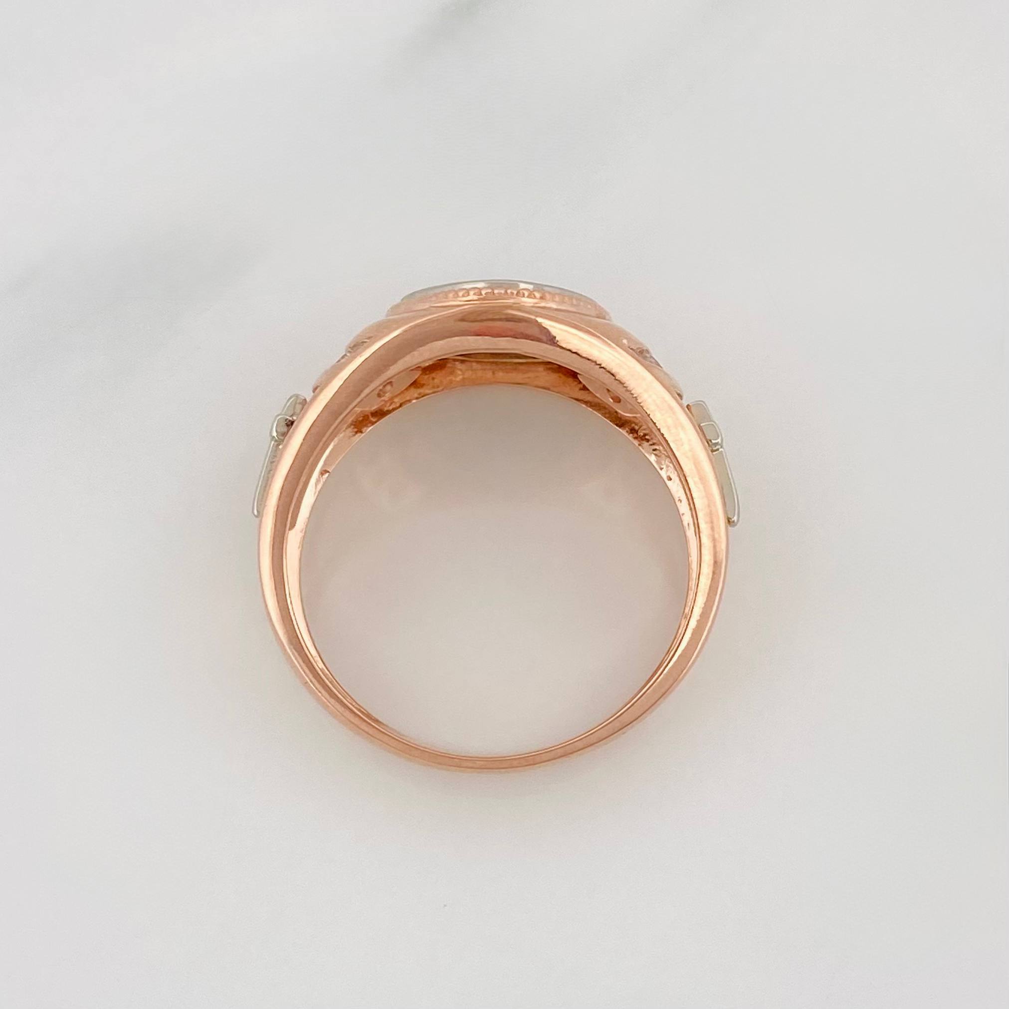 Anillo Sello Ovalado 8.9 g / T10 1/4 Dos Oros Blanco Rosa 18K