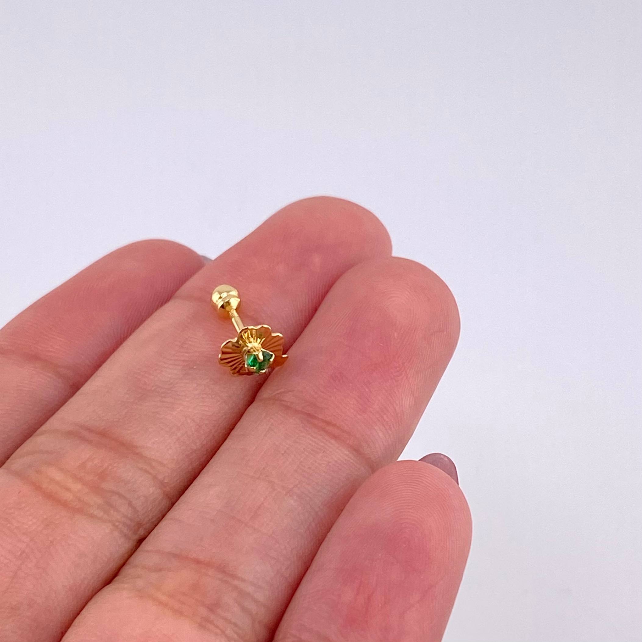 Piercing Trebol Chispa Central 0.45g / 1/2 in Oro Amarillo 18K