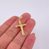 Pendant Cross Christ Four Sparkles Matte 1.25g / 1 1/4 in 18K Yellow Gold