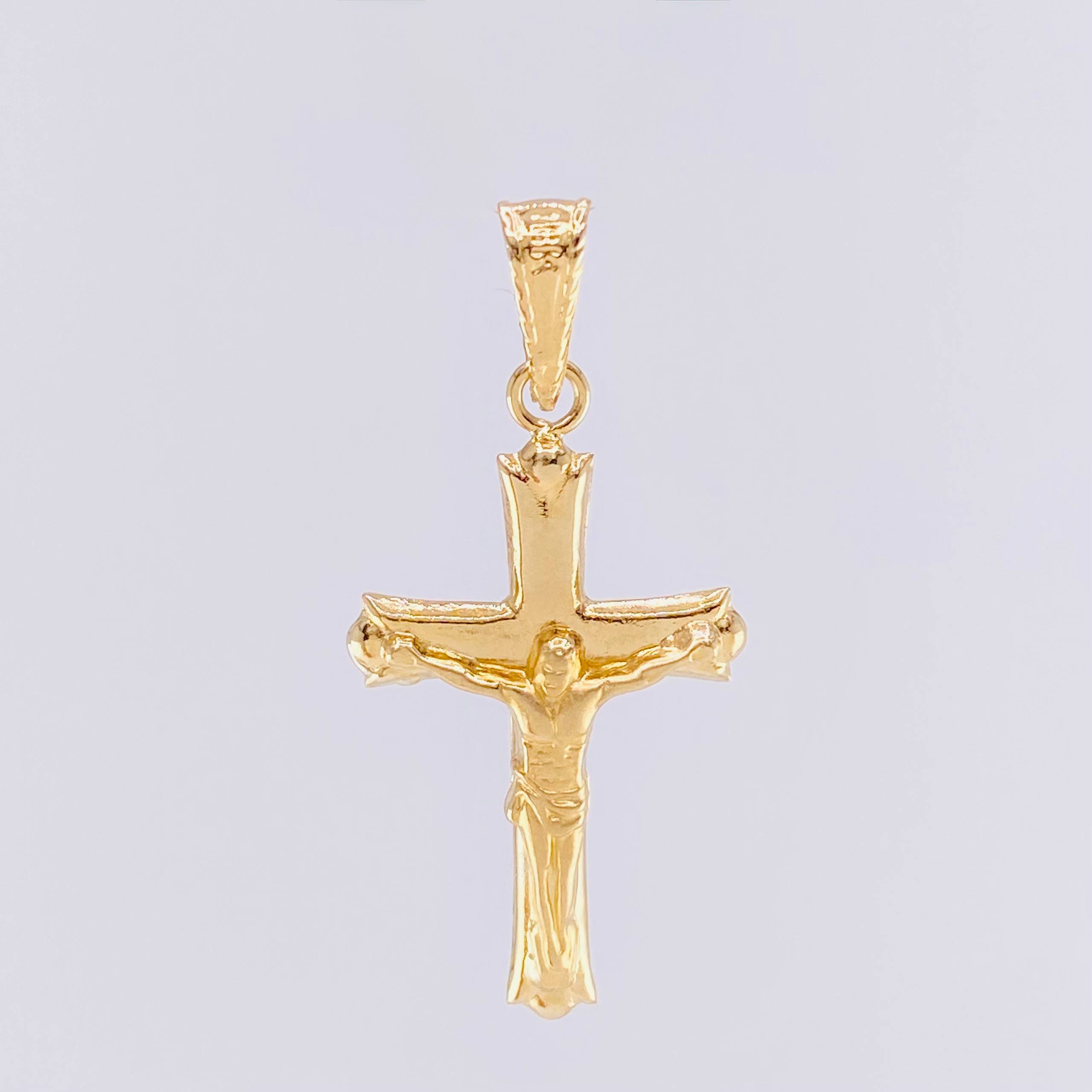 Pendant Cross Christ Four Sparkles Matte 1.25g / 1 1/4 in 18K Yellow Gold
