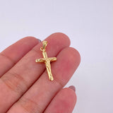 Pendant Cross Christ Flat Tips Matte 0.75g / 1 in 18K Yellow Gold
