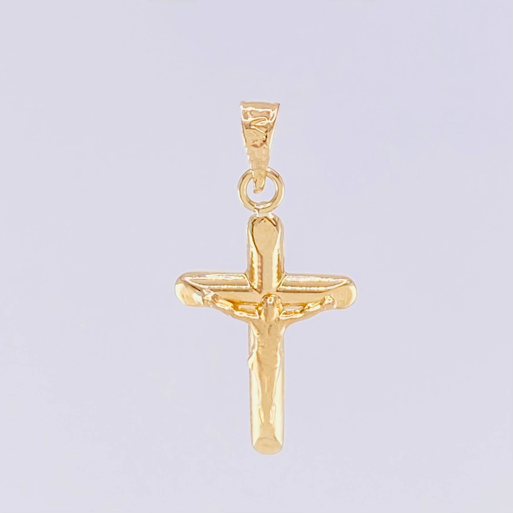 Pendant Cross Christ Flat Tips Matte 0.75g / 1 in 18K Yellow Gold