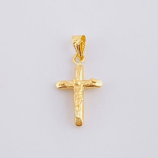 Dije Cruz Cristo Puntas Planas Mate 0.5g / 1 in Oro Amarillo 18K