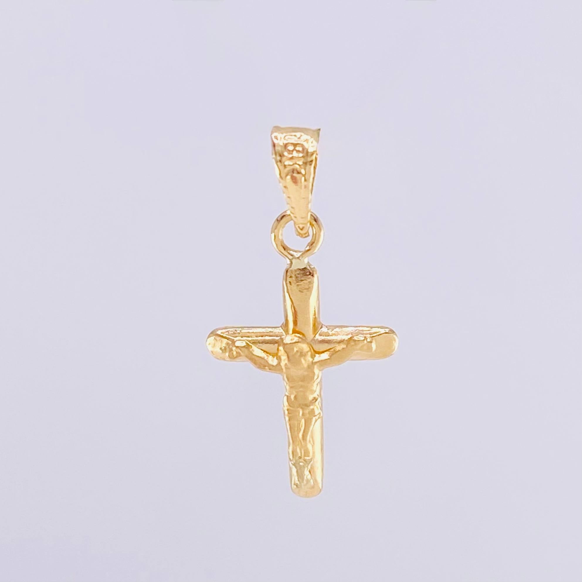 Pendant Flat Tip Matte Christ Cross 0.55g / 3/4 in 18K Yellow Gold