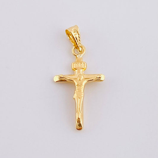 Dije Cruz Cristo Puntas Planas Mate 0.55g / 1 in Oro Amarillo 18K